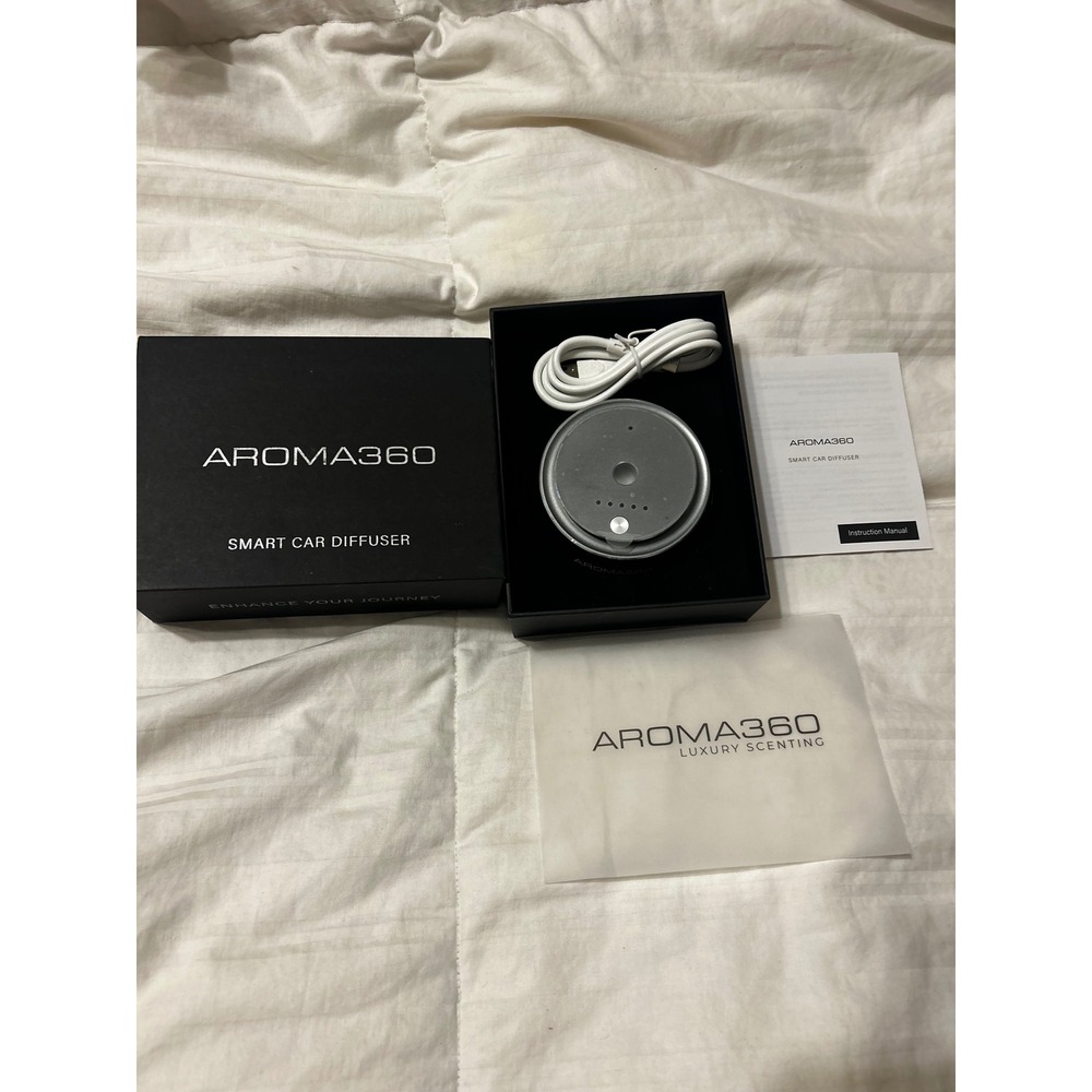 Aroma360 Smart Car Diffuser Luxury Scenting Silver with USB Cable and Box